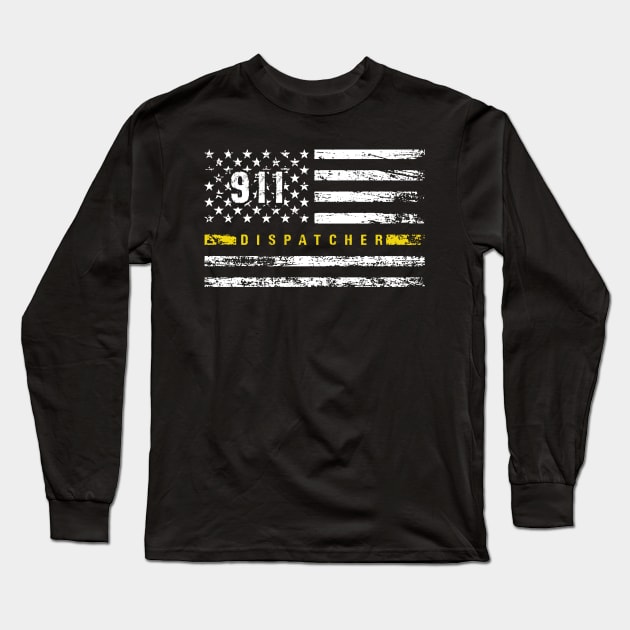 911 Dispatcher Flag Thin Gold Line Tee Long Sleeve T-Shirt by Shirts by Jamie